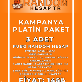 Platin Paket – 3 Adet Random PUBG Mobile Hesabı (Kırmızı İçerik, Elmas/Taç Garantili)